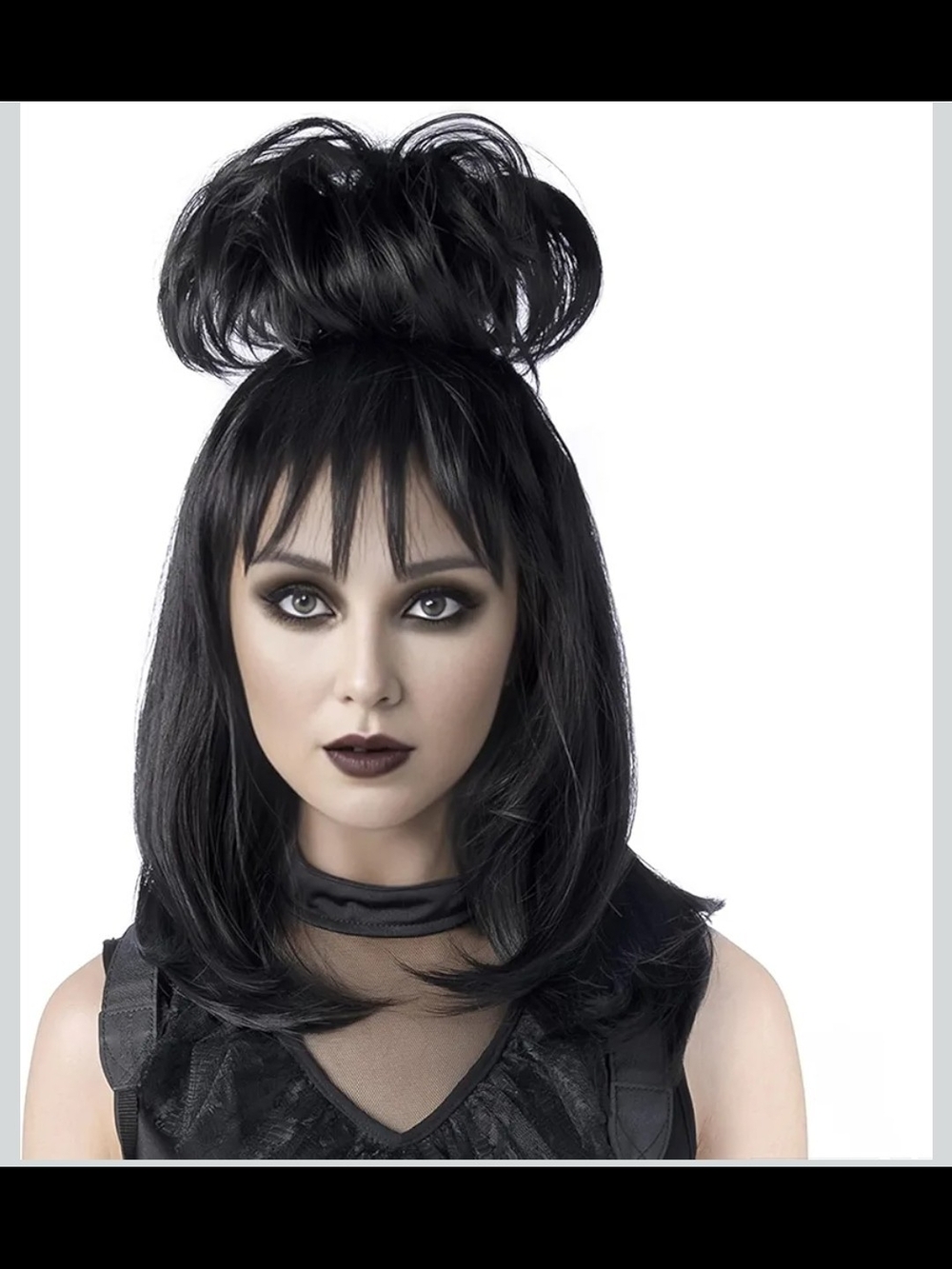 Black Cosplay Wig With Bun,Bride Wigs For Costumes, Costume Wigs W/Choker